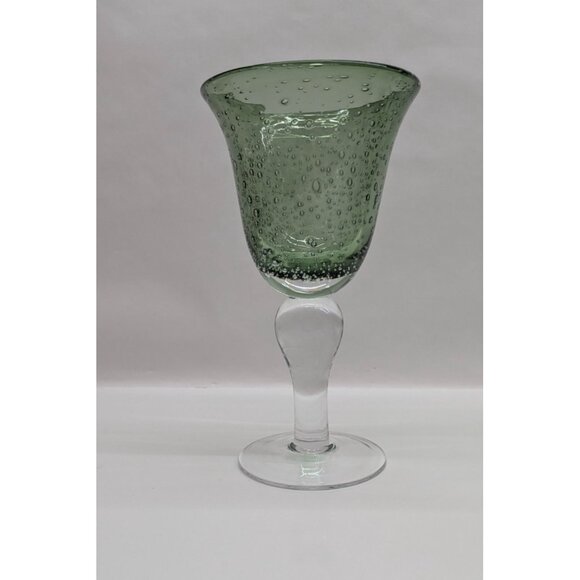 Artland Green Glass Handblown Goblet Bubble Design - Picture 1 of 11